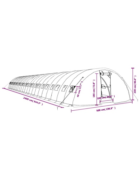 Оранжерия със стоманена рамка зелена 120 м² 24x5x2,3 м