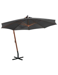 Висящ градински чадър с прът, антрацит, 3,5x2,9 м, чам масив