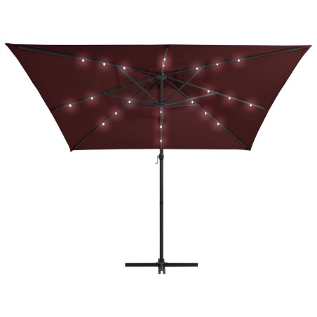 Конзолен градински чадър, с LED светлини, бордо, 250x250 см