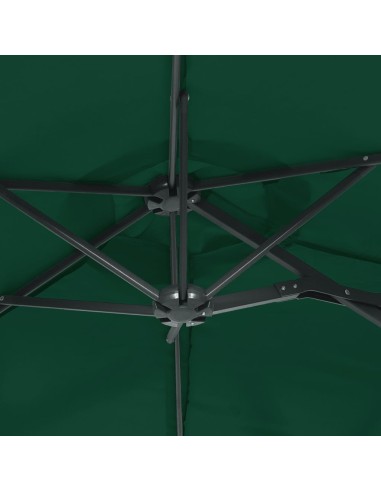 Градински чадър с двоен покрив и LED, зелен, 316x145 см