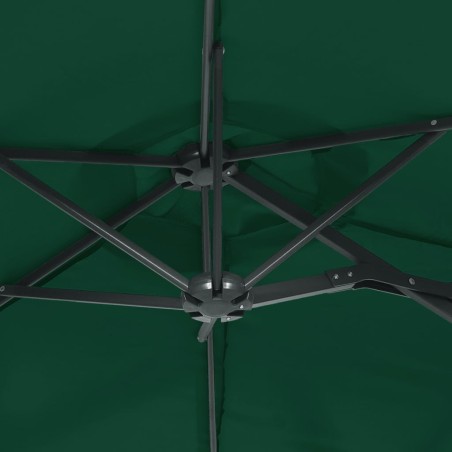 Градински чадър с двоен покрив и LED, зелен, 316x145 см