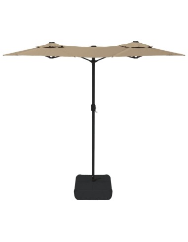 Градински чадър с двоен покрив и LED, таупе, 316x145 см
