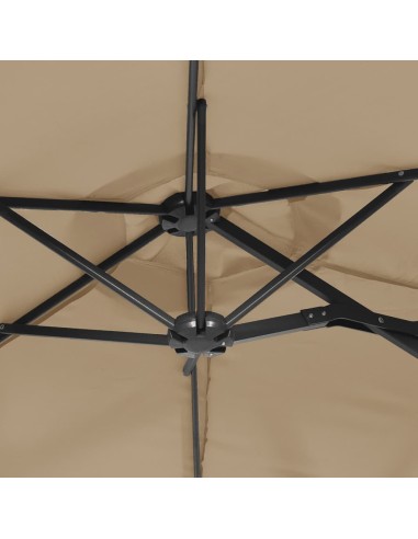 Градински чадър с двоен покрив и LED, таупе, 316x145 см