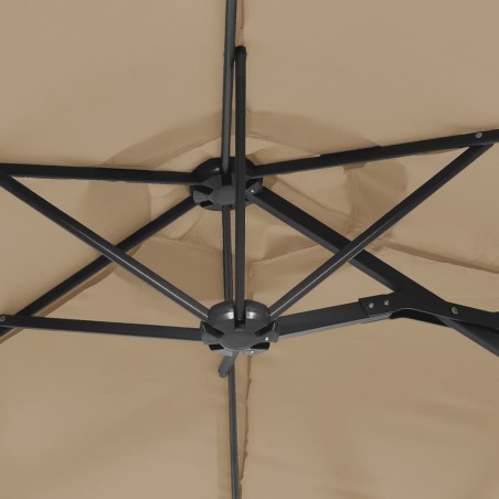 Градински чадър с двоен покрив и LED, таупе, 316x145 см