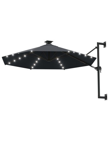 Градински чадър за монтаж на стена, с LED, 300 см, антрацит