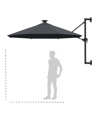 Градински чадър за монтаж на стена, с LED, 300 см, антрацит