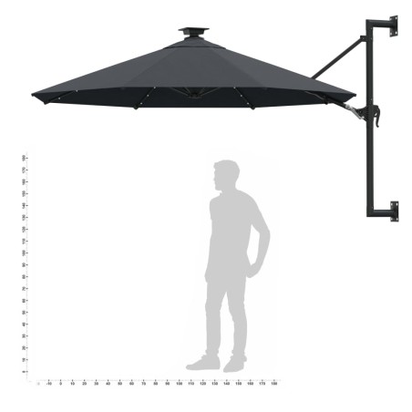 Градински чадър за монтаж на стена, с LED, 300 см, антрацит