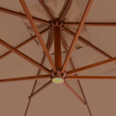 Конзолен градински чадър с дървен прът, 400x300 см, таупе