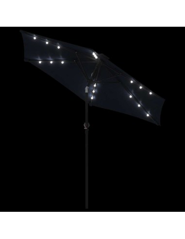 Градински чадър с LED и стоманен прът, черна, 225x225x212 см