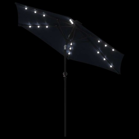 Градински чадър с LED и стоманен прът, черна, 225x225x212 см