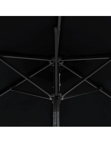 Градински чадър с LED и стоманен прът, черна, 225x225x212 см