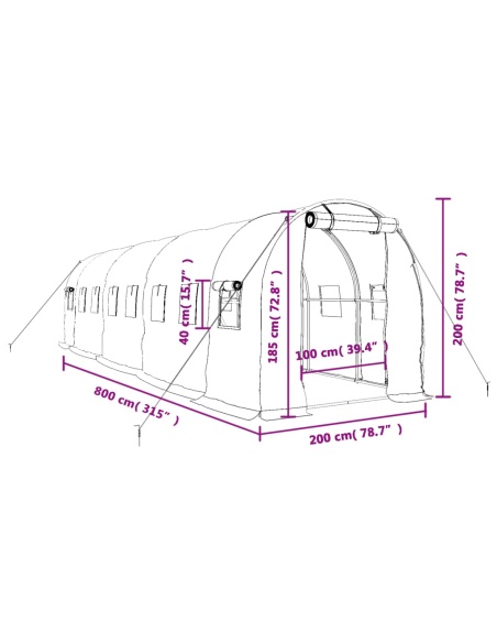 Оранжерия със стоманена рамка бяла 16 м² 8x2x2 м