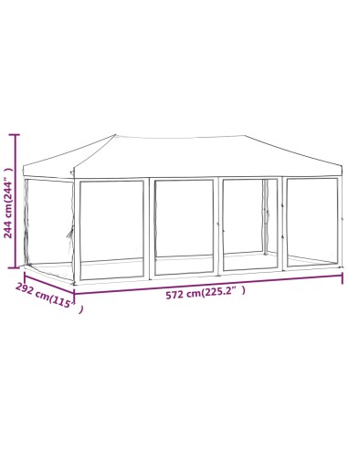Сгъваема парти шатра със странични стени, таупе, 3x6 м