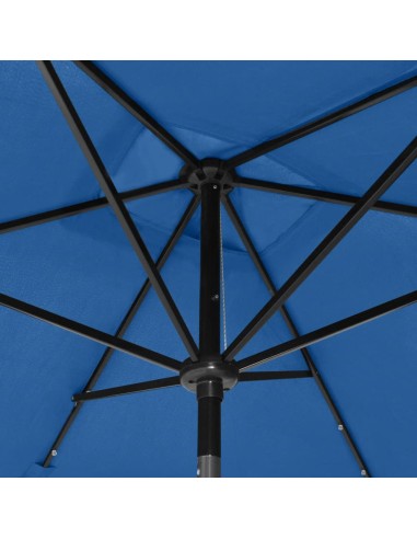 Градински чадър с LED и стоманен прът, лазурносин, 2x3 м