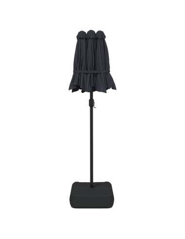 Градински чадър с двоен покрив и LED, черен, 316x145 см