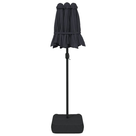 Градински чадър с двоен покрив и LED, черен, 316x145 см