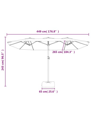 Градински чадър с двоен покрив и LED, таупе, 449x265 см