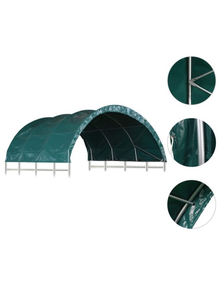 Навес за животни, PVC, 3,7x3,7 м, зелен