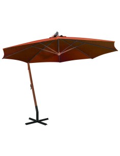 Висящ градински чадър с прът, теракота, 3,5x2,9 м, чам масив