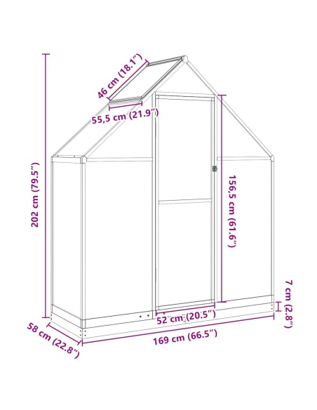 Оранжерия с основа рамка антрацит 169x58x202 см алуминий