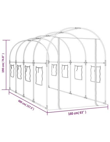 Прозрачна оранжерия 160x400x190 см PVC и стомана с прахова боя