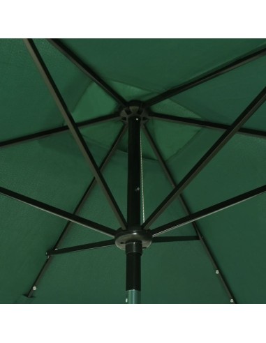 Градински чадър с LED и стоманен прът, зелен, 2x3 м