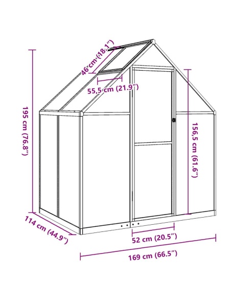Оранжерия с основа рамка зелен 169x114x195 см алуминий