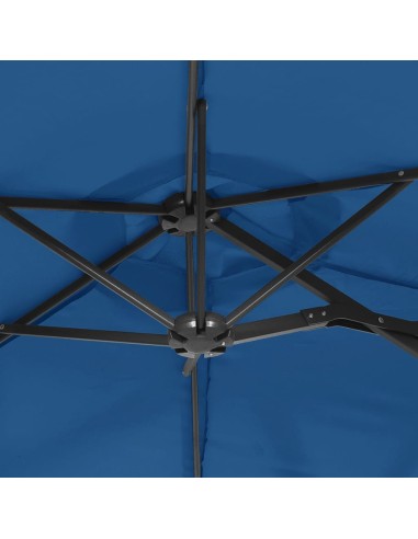 Градински чадър с двоен покрив и LED, лазурносин, 316x145 см