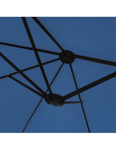Градински чадър с двоен покрив и LED, лазурносин, 449x265 см