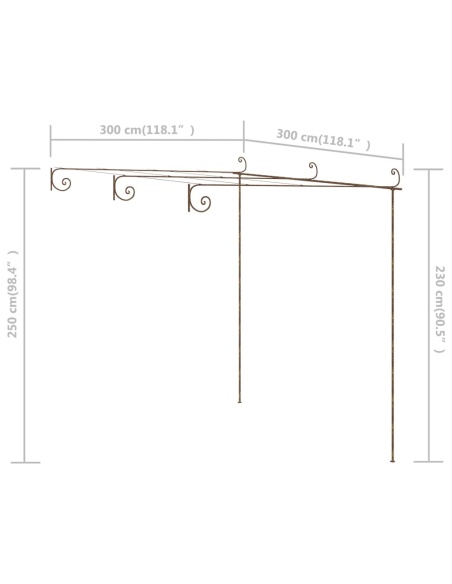 Градинска пергола, антично кафяво, 3x3x2,5 м, желязо