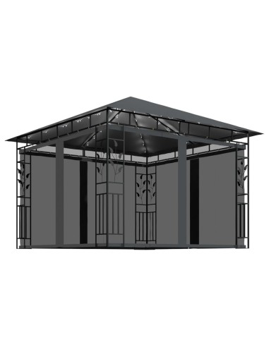 Шатра с мрежа срещу комари/LED стринг 3x3x2,73 м таупе 180 г/м²