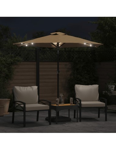 Градински чадър с LED и стоманен прът, таупе, 225x225x212 см