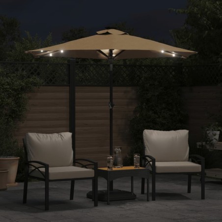 Градински чадър с LED и стоманен прът, таупе, 225x225x212 см