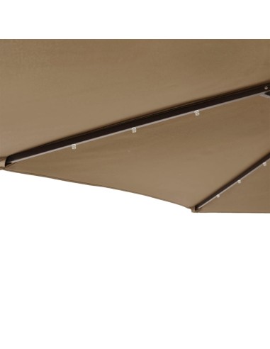 Градински чадър с LED и стоманен прът, таупе, 225x225x212 см