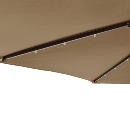 Градински чадър с LED и стоманен прът, таупе, 225x225x212 см