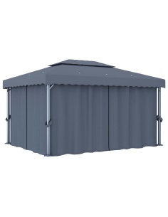 Шатра със завеси, 4x3 м, антрацит, алуминий