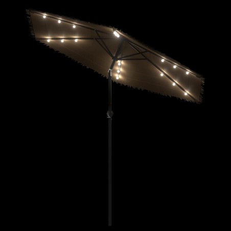Градински чадър с LED и стоманен прът, кафяв, 223x223x213 см