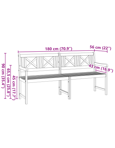 Градинска пейка 180x56x90 см от масивна акациева дървесина