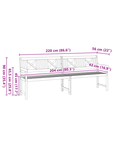 Градинска пейка 220x56x90 см от масивно дърво акация