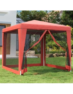 Парти палатка 4 мрежести странични стени червена 2,5x2,5м HDPE