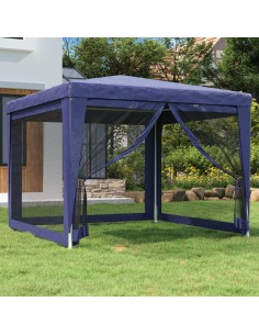 Парти палатка с 4 мрежести странични стени, синя, 3x3 м, HDPE