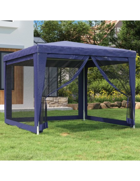 Парти палатка с 4 мрежести странични стени, синя, 3x3 м, HDPE