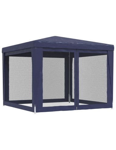 Парти палатка с 4 мрежести странични стени, синя, 3x3 м, HDPE