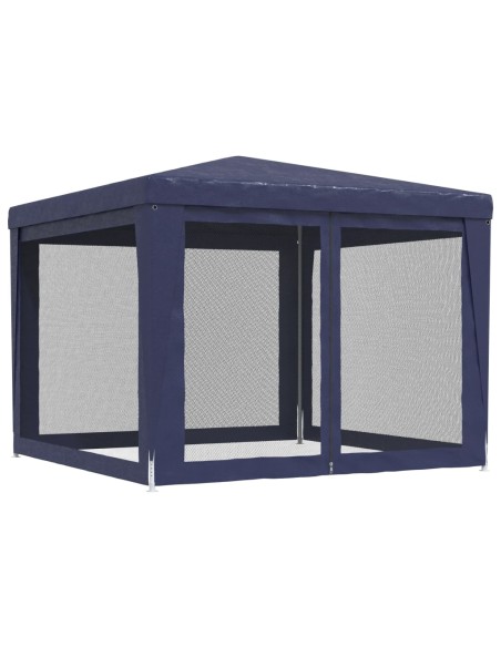 Парти палатка с 4 мрежести странични стени, синя, 3x3 м, HDPE