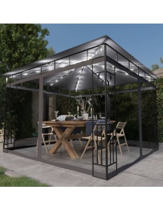 Шатра с мрежа срещу комари/LED стринг 3x3x2,73 м таупе 180 г/м²