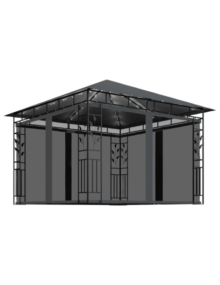 Шатра с мрежа срещу комари/LED стринг 3x3x2,73 м таупе 180 г/м²
