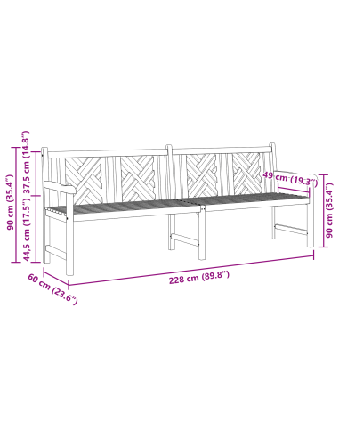 Градинска пейка Кафяво 228 x 60 x 90 см Тиково дърво масив