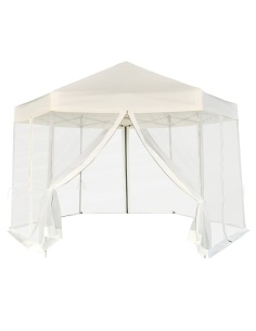 Шестоъгълна pop-up шатра с 6 стени кремавобяла 3,6x3,1 м