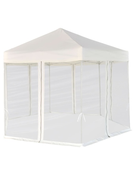 Шестоъгълна pop-up шатра с 6 стени кремавобяла 3,6x3,1 м
