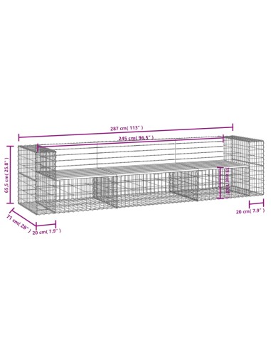 Градинска пейка габионен дизайн 287x71x65,5 см бор масив